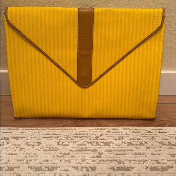 Fendi Yellow and Brown Leather Clutch - Picture 1 of 8